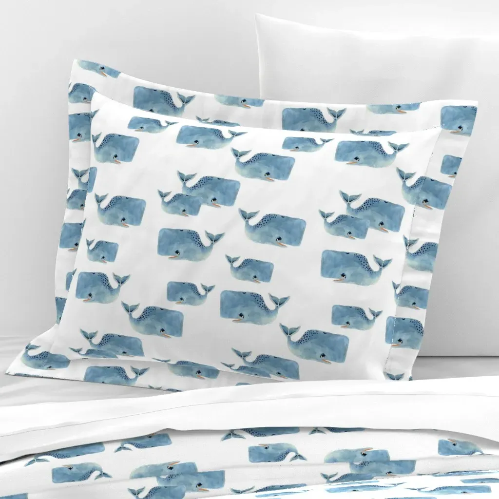 Whale Pod Standard Flanged Cushion Cover - Light Blue, Cotton Sateen product
