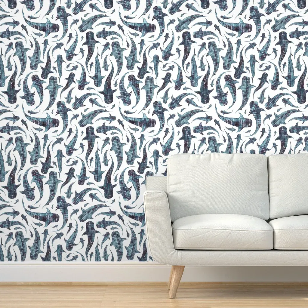 Whale Shark Peel and Stick Wallpaper - Blue, White product