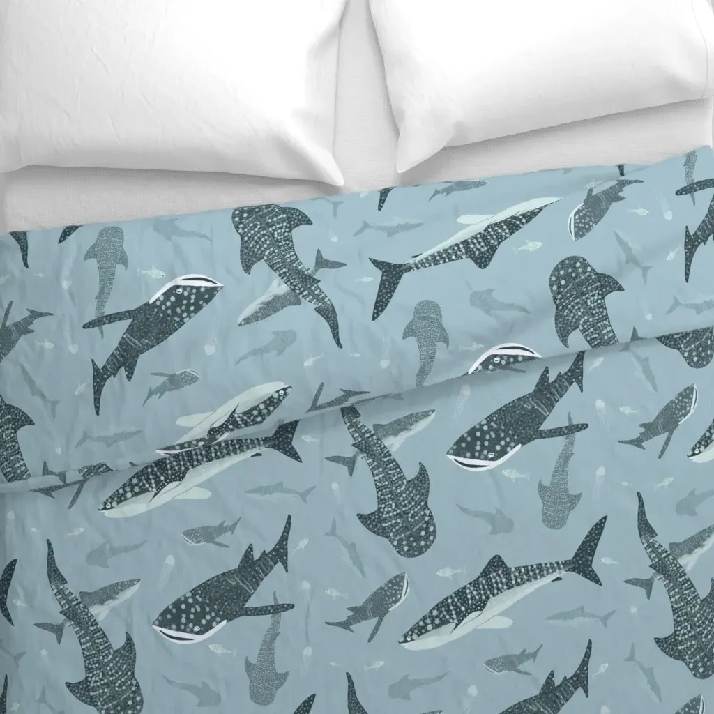 Whale Sharks Swimming Duvet Cover - Teal alternate view