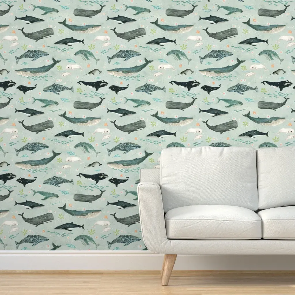 Whale Whispers Peel and Stick Wallpaper - Soft Blue product