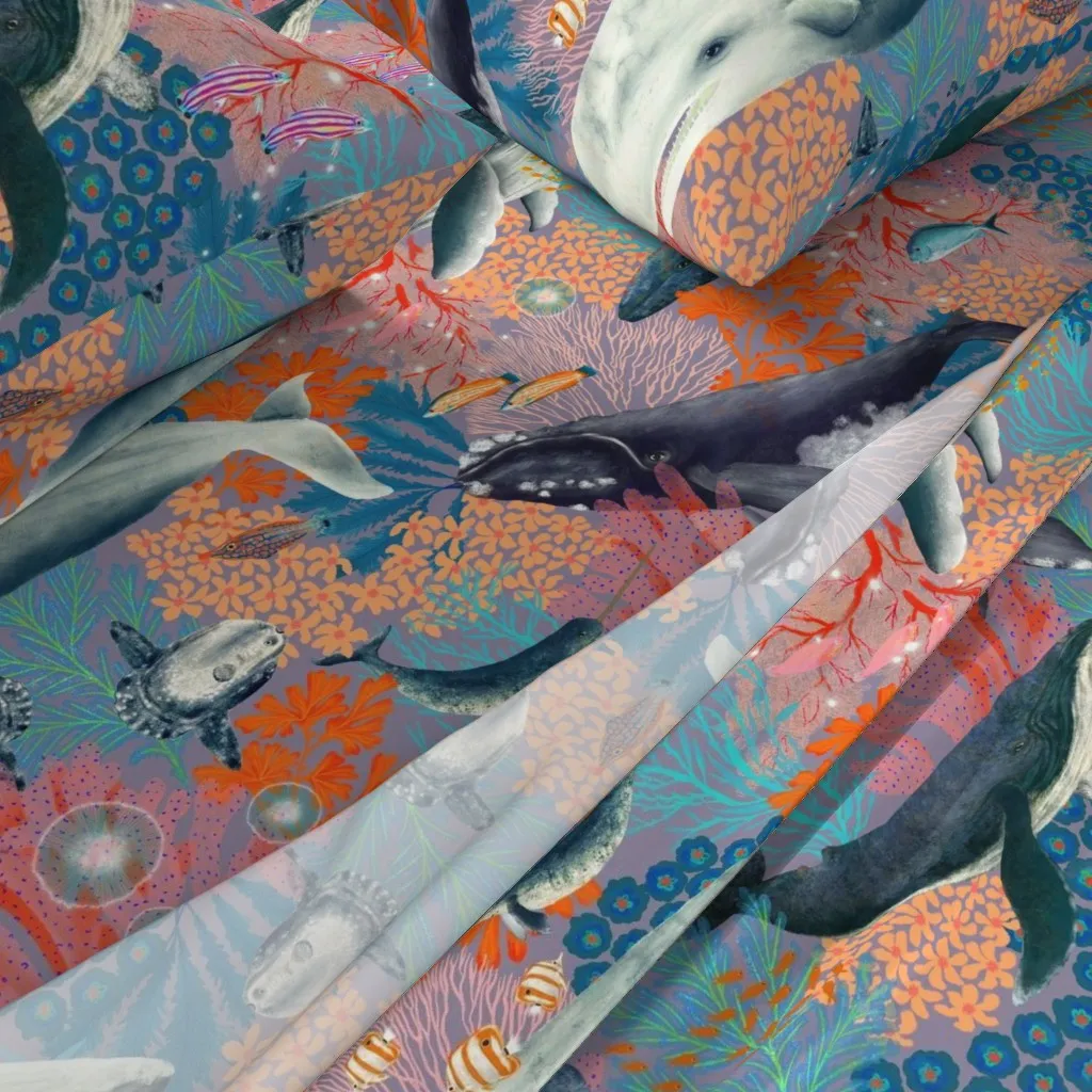 Whales In Bloom Sunset King Size Sheet Set - Dusty Blue alternate view