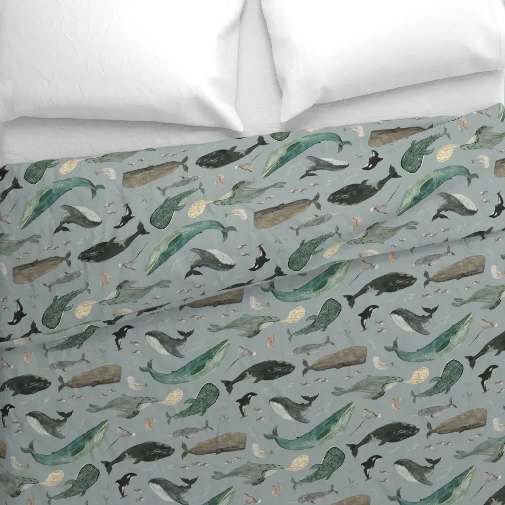 Whales Song Denim Large Duvet Cover - Teal alternate view