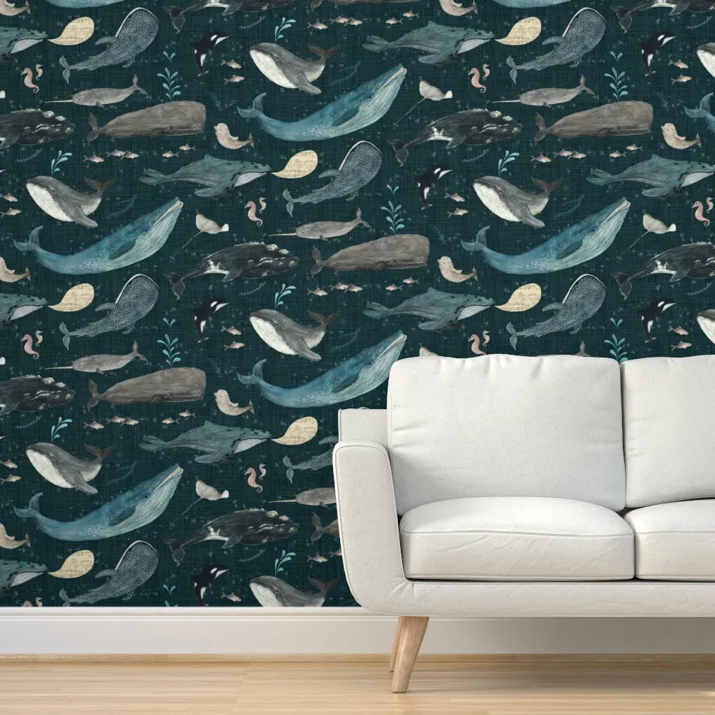 Whales Song Large Peel and Stick Wallpaper - Dark Blue product