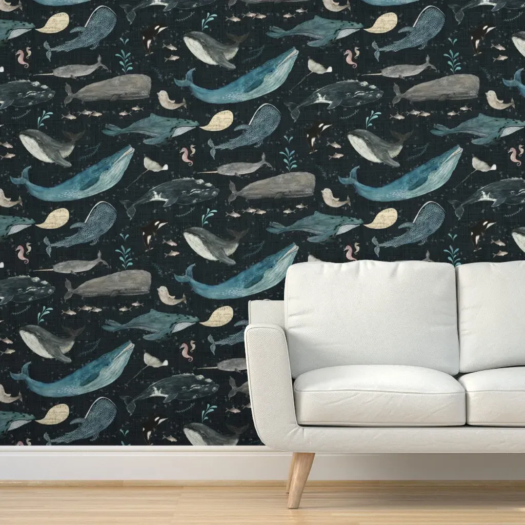 Whales Song Peel and Stick Wallpaper - Dark Teal product