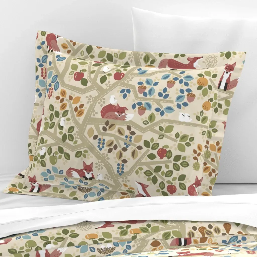 What Does The Fox Say Standard Flanged Cushion Cover - Reddish-Brown, Cotton Sateen product