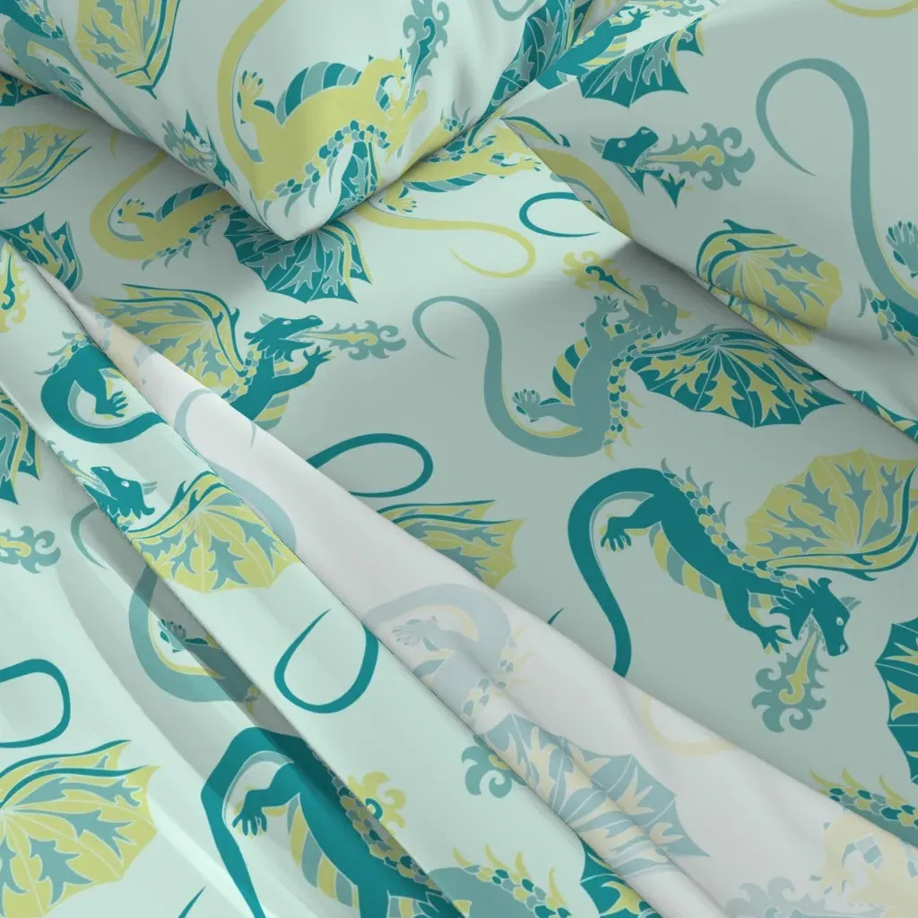 Where Dragons Dwell Queen Sheet Set - Teal alternate view