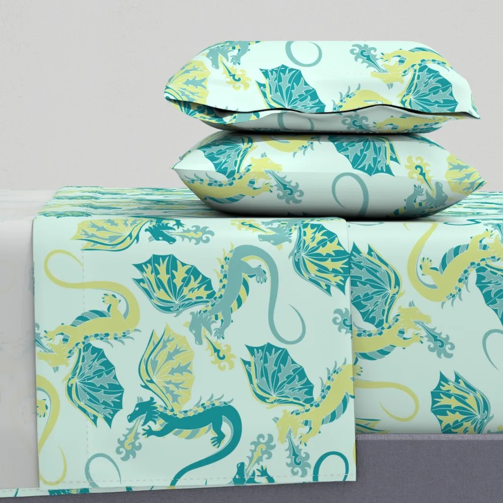 Where Dragons Dwell Queen Sheet Set - Teal product