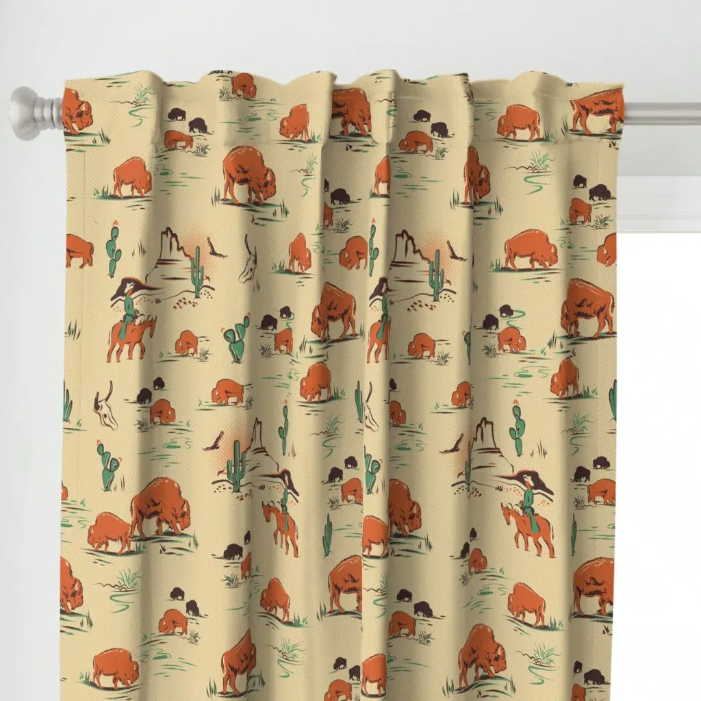 Where The Buffalo Roam Curtain Panel - Orange alternate view