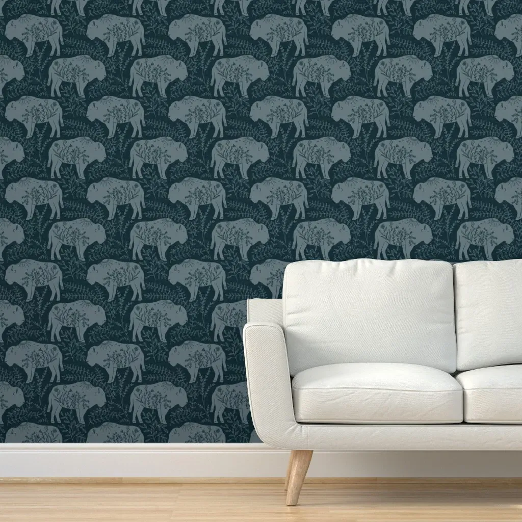Where The Buffalo Roam Inverse Peel and Stick Wallpaper - Gray-Blue product