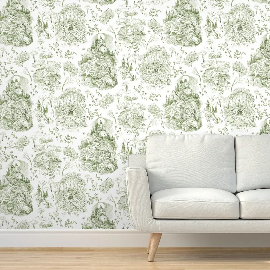 Where The Fairies Live Toile Peel and Stick Wallpaper - Sage Green product