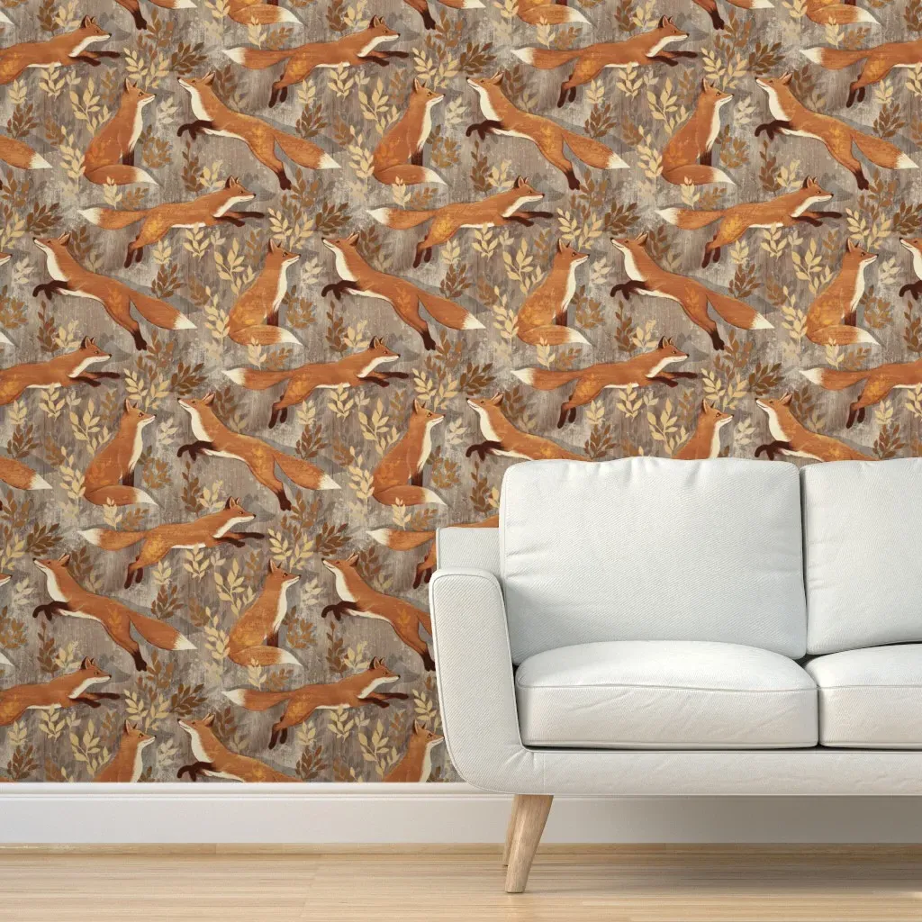 Where The Fox Hides Peel and Stick Wallpaper - Silver, Wood Brown product