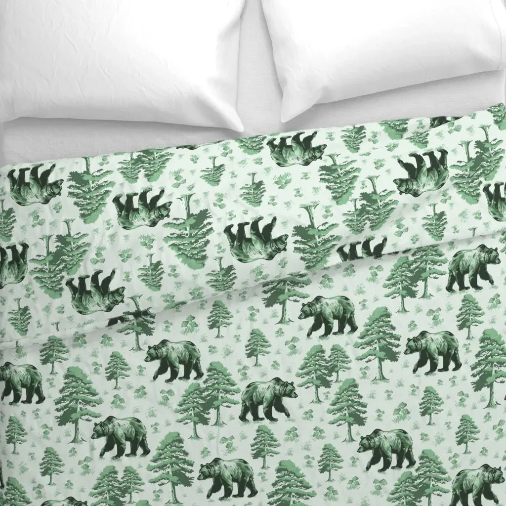 Whimsical Bear Forest Toile De Duvet Cover - Green alternate view