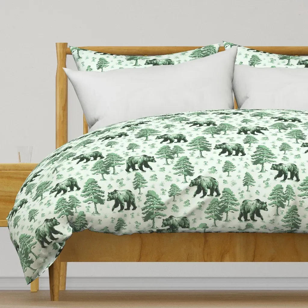 Whimsical Bear Forest Toile De Duvet Cover - Green product