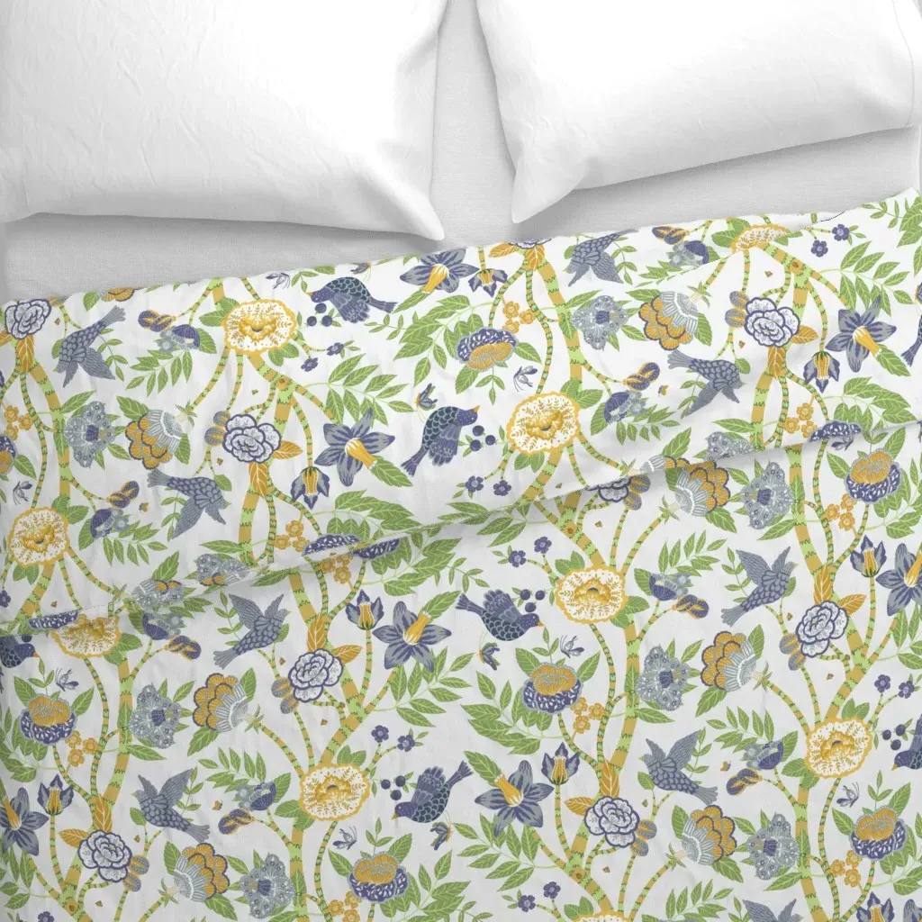 Whimsical Birds And Blossoms Duvet Cover - Blue alternate view