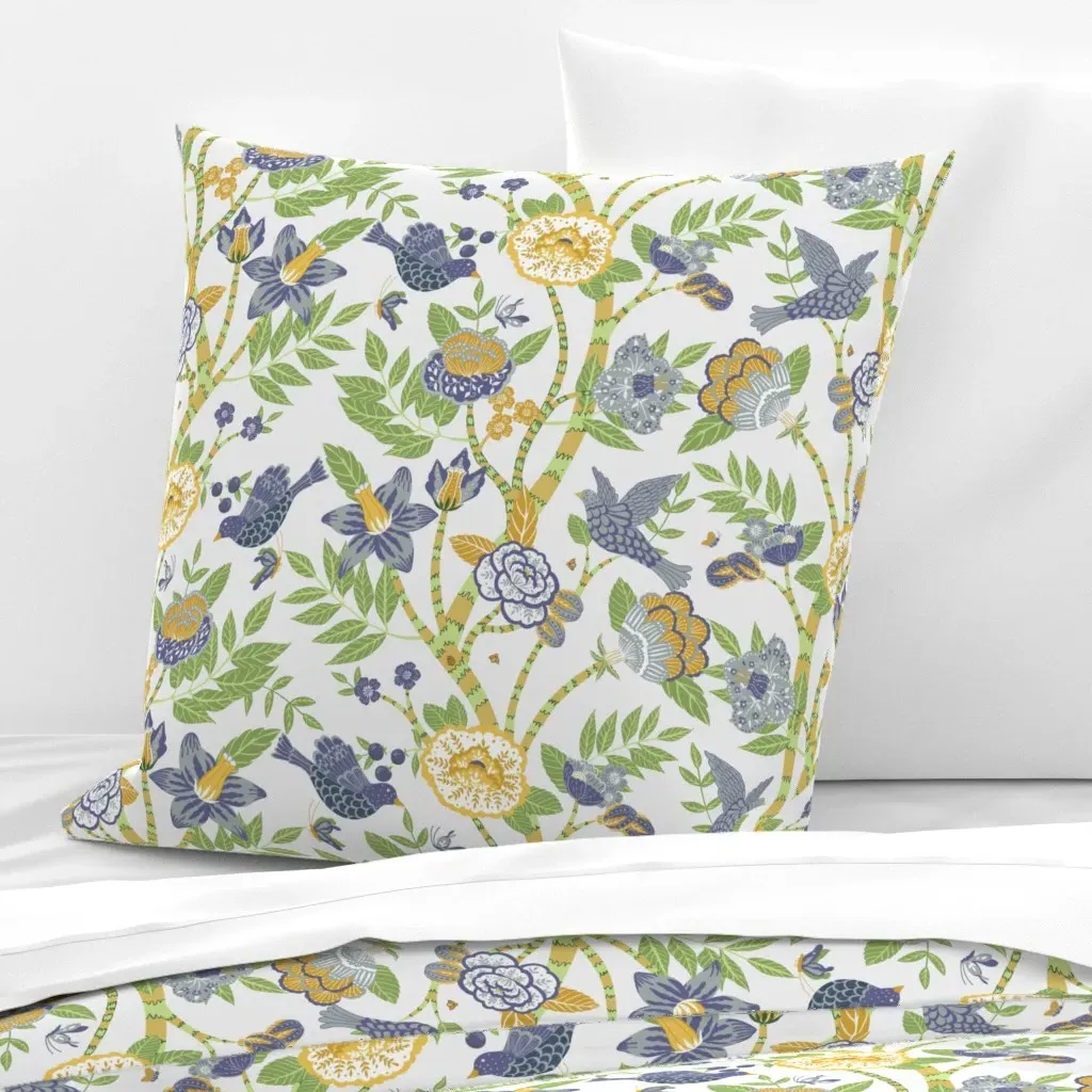 Whimsical Birds And Blossoms Euro Pillow Sham - Blue product