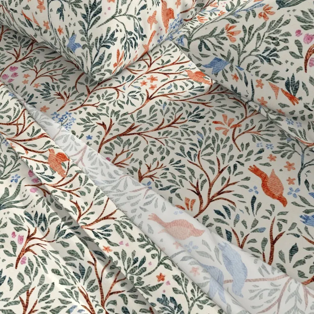 Whimsical Birds And Branches Cal King Sheet Set - Green alternate view