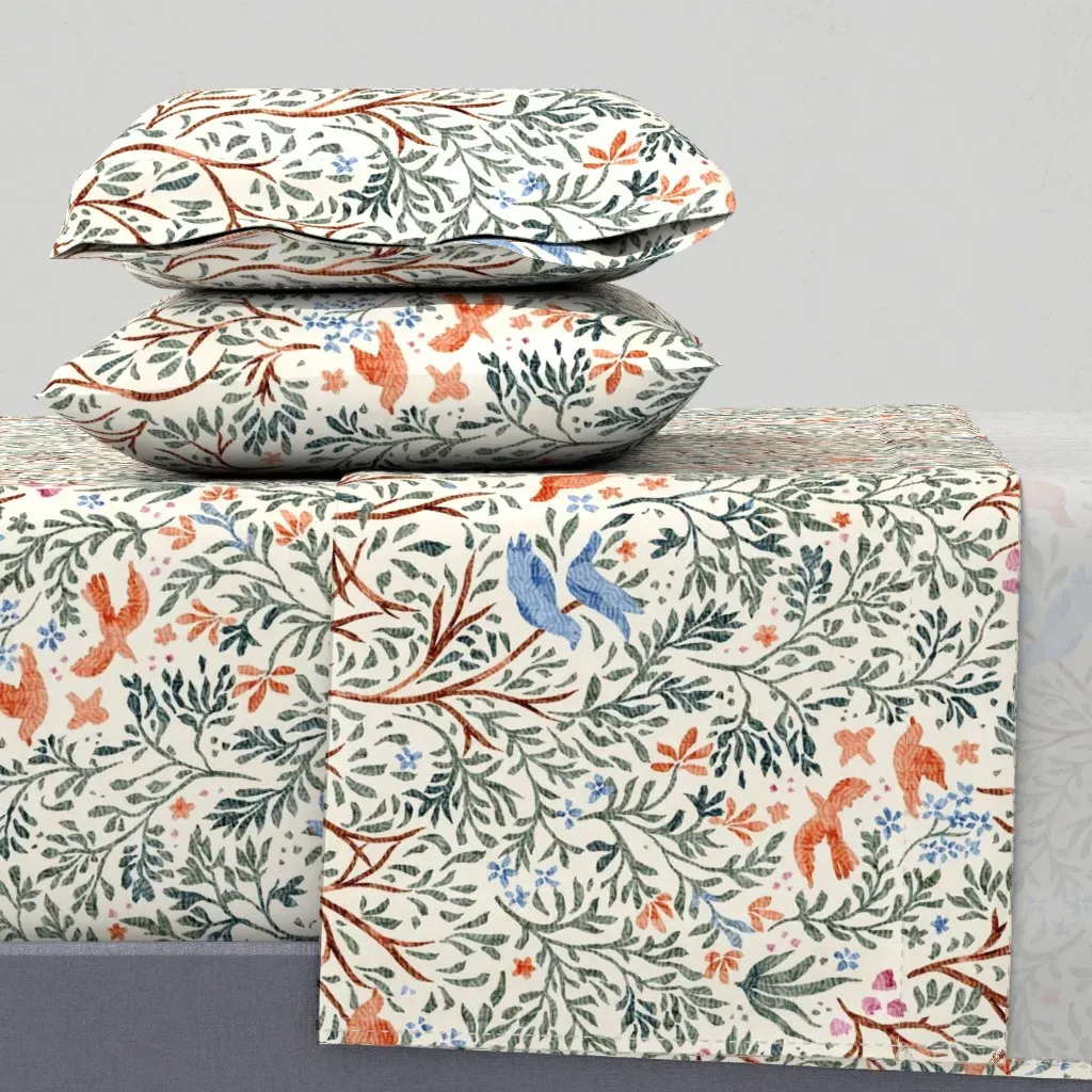 Whimsical Birds And Branches Cal King Sheet Set - Green product