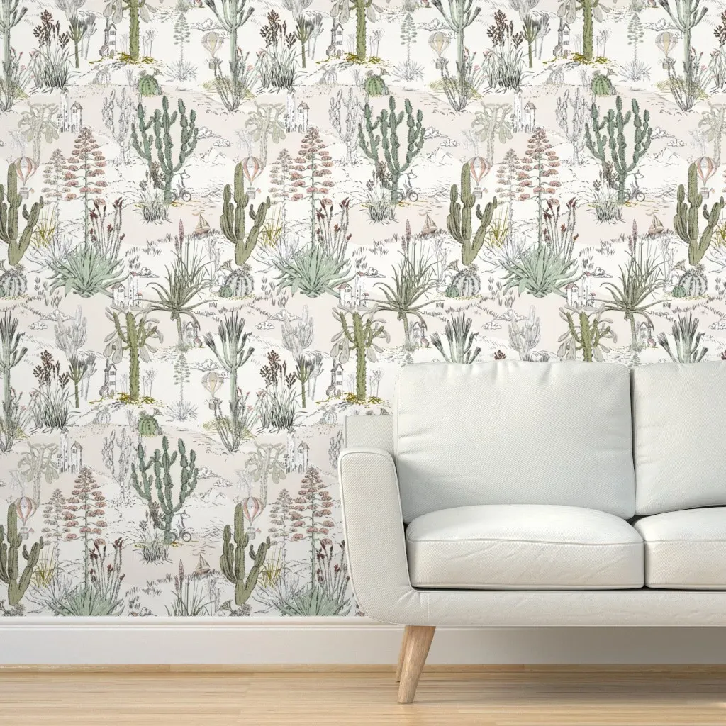 Whimsical Cactus Landscape Peel and Stick Wallpaper - Green product