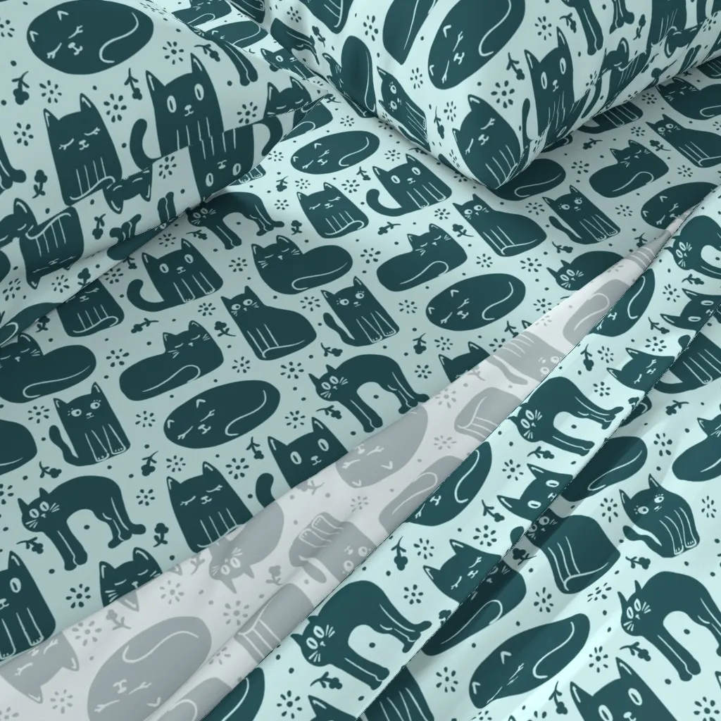 Whimsical Cats King Size Sheet Set - Teal alternate view
