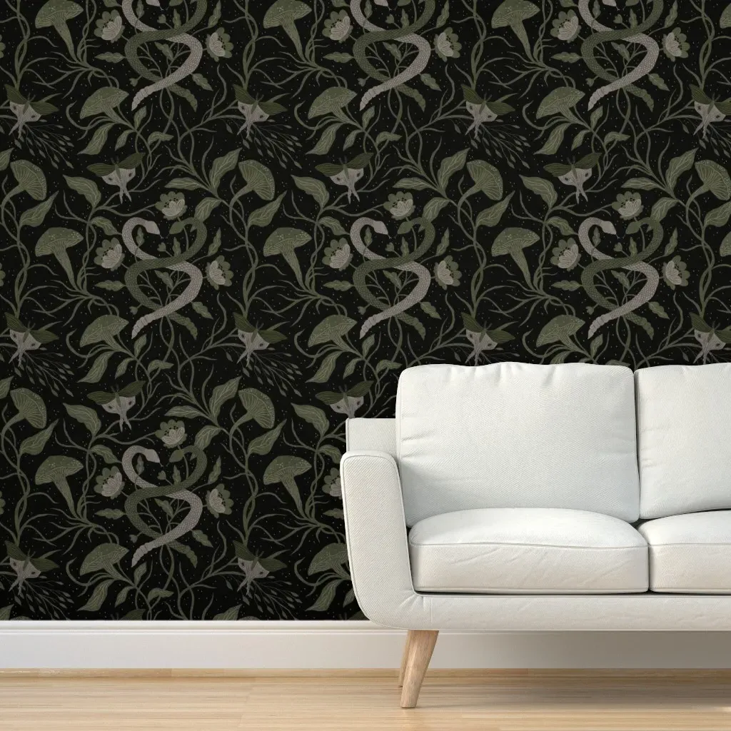 Whimsical Gothic Peel and Stick Wallpaper - Dark Green product