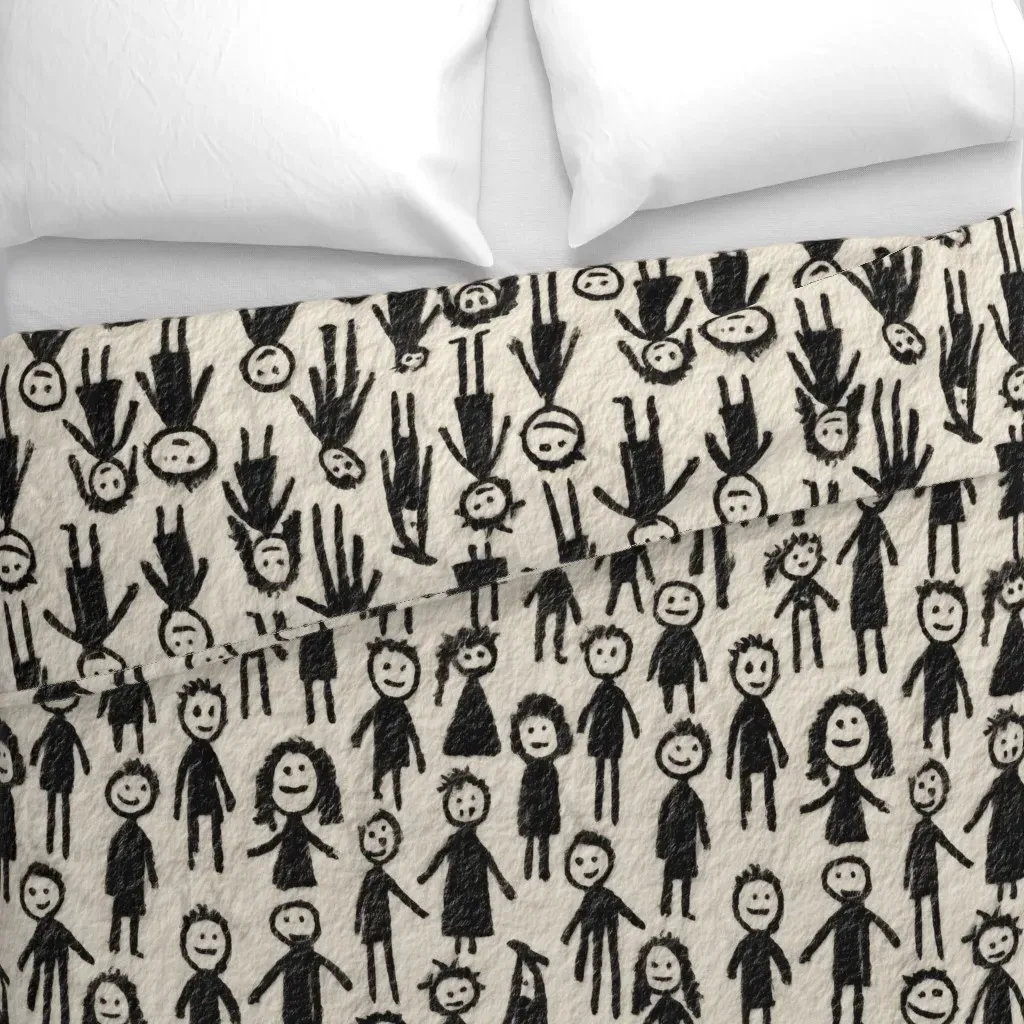 Whimsical Hand Drawn Stick Duvet Cover - Black alternate view