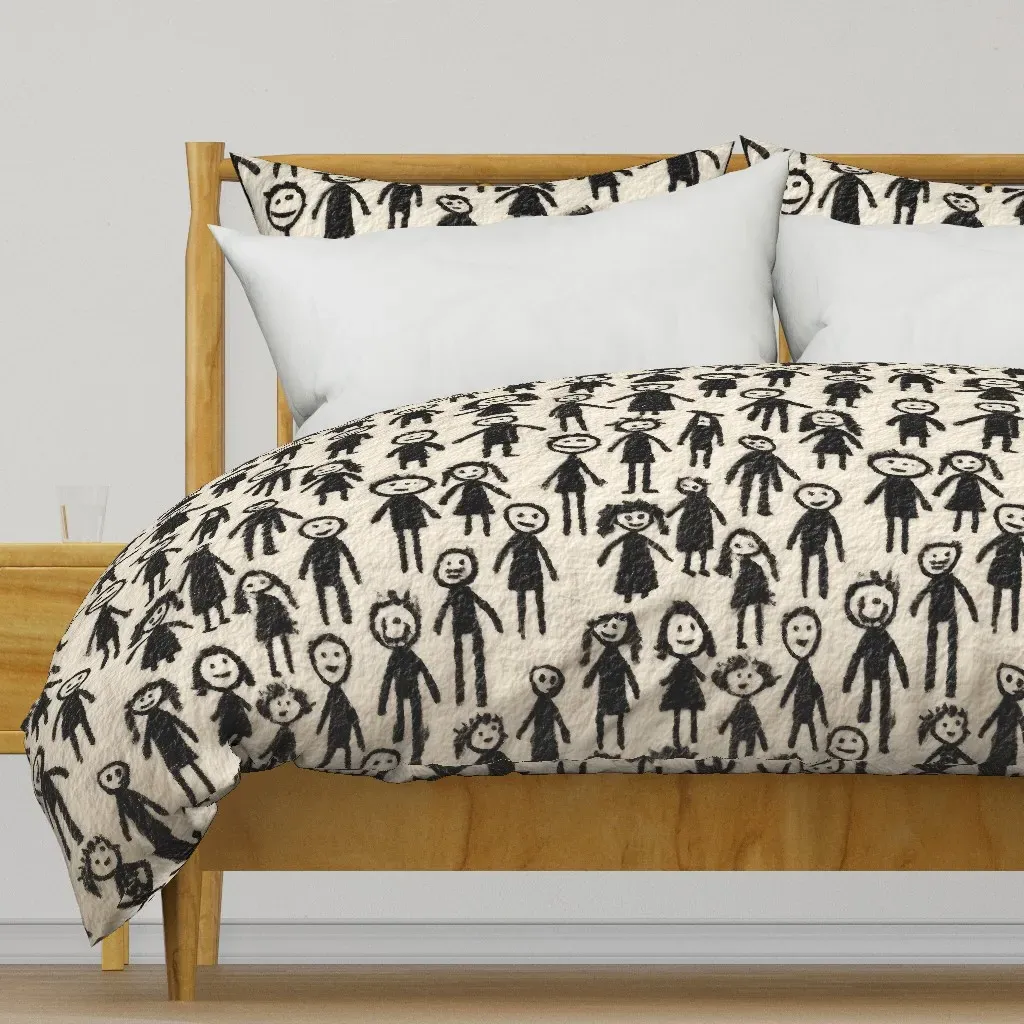 Whimsical Hand Drawn Stick Duvet Cover - Black product