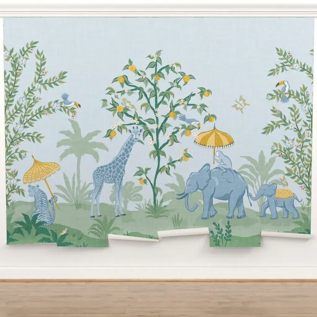 Whimsical Jungle Animals Peel and Stick Wall Mural - Yellow product