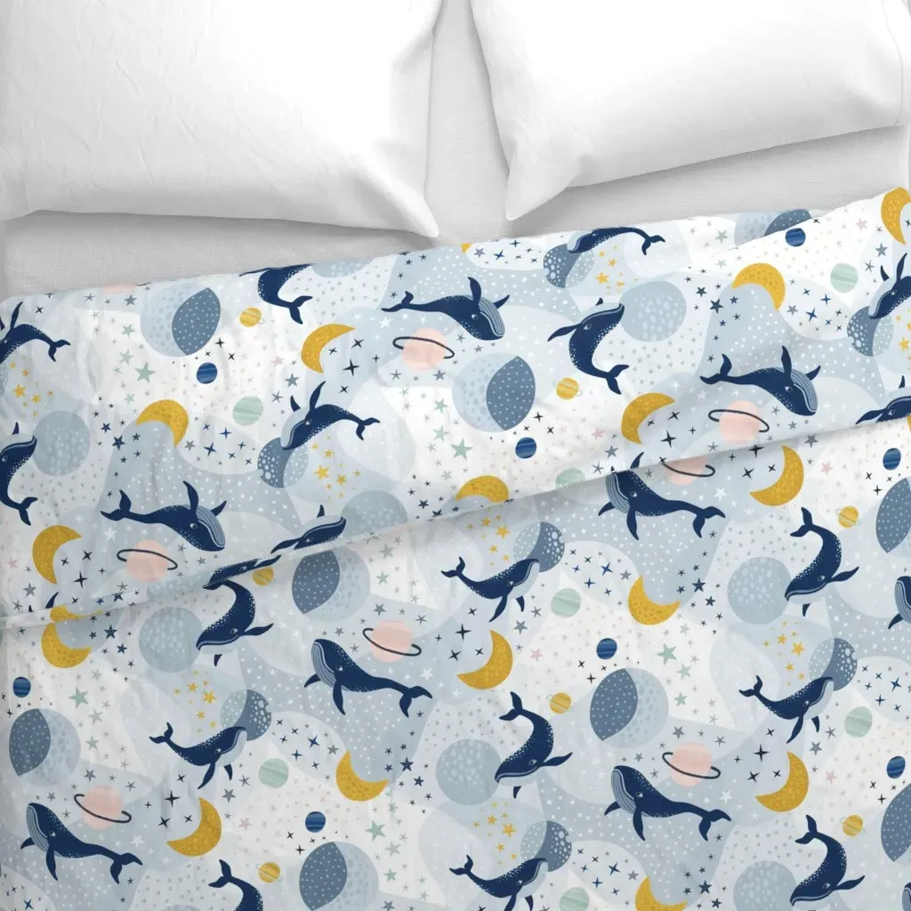 Whimsical Space Whales Duvet Cover - Navy Blue alternate view