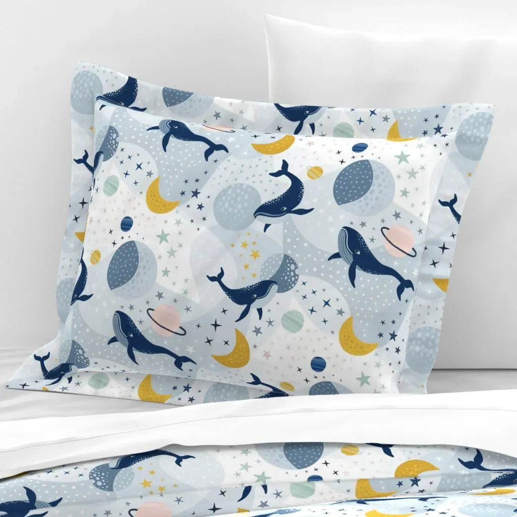 Whimsical Space Whales Standard Flanged Cushion Cover - Navy Blue, Cotton Sateen product