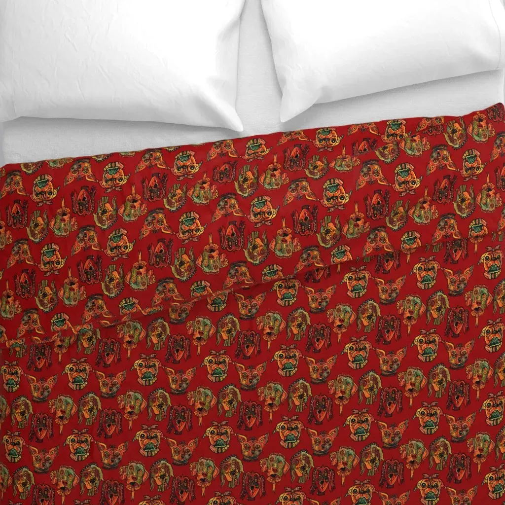 Whimsical Surrealist Funny Dog Duvet Cover - Red alternate view