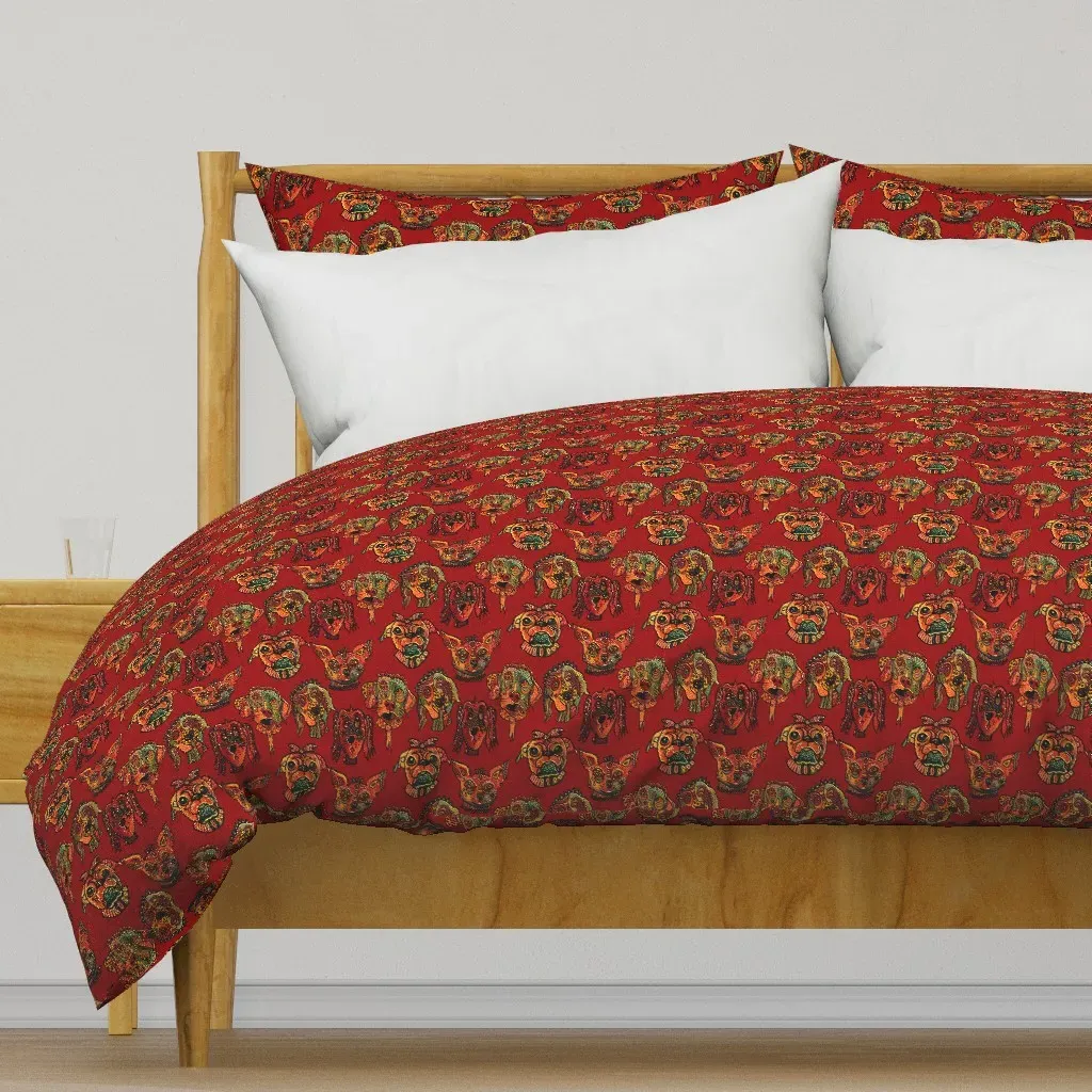 Whimsical Surrealist Funny Dog Duvet Cover - Red product