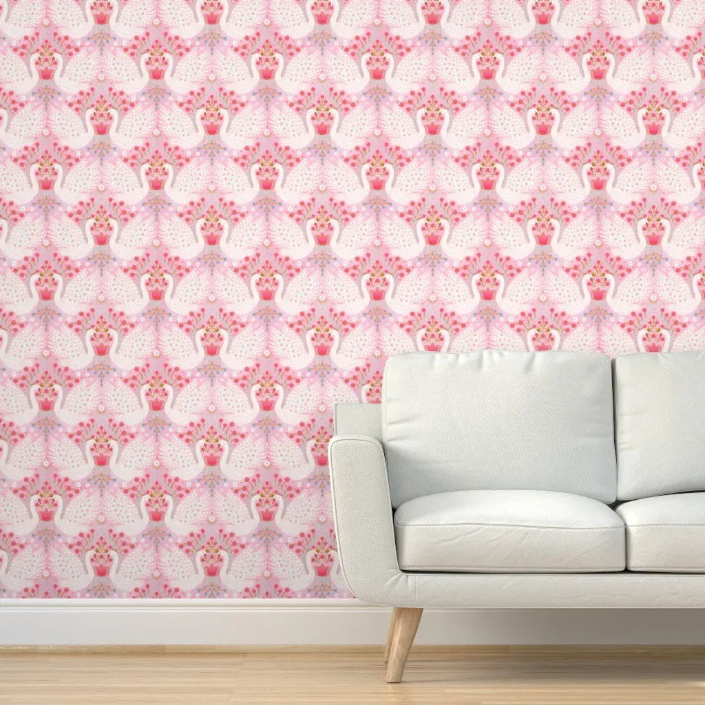 Whimsical Swans Peel and Stick Wallpaper - Pink product