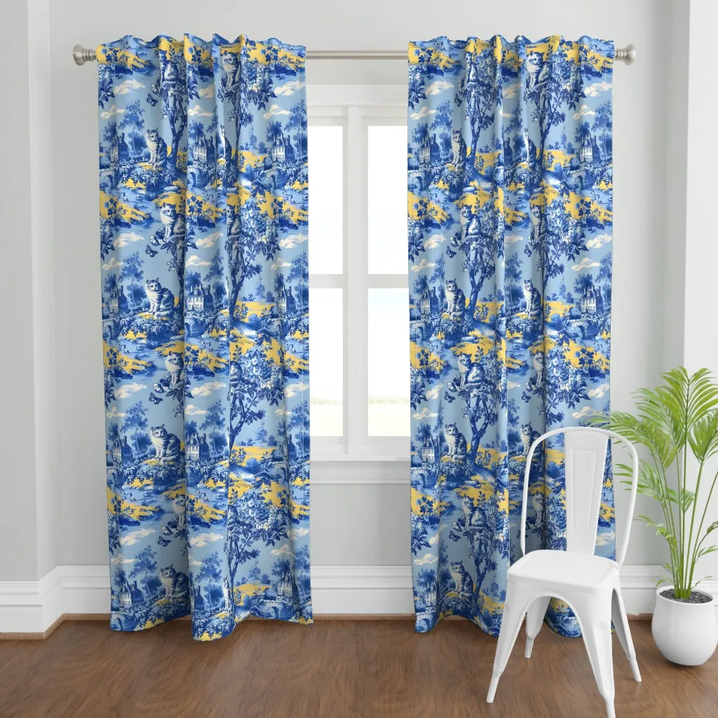 Whimsical Toile De Jouy Curtain Panel - Blue product