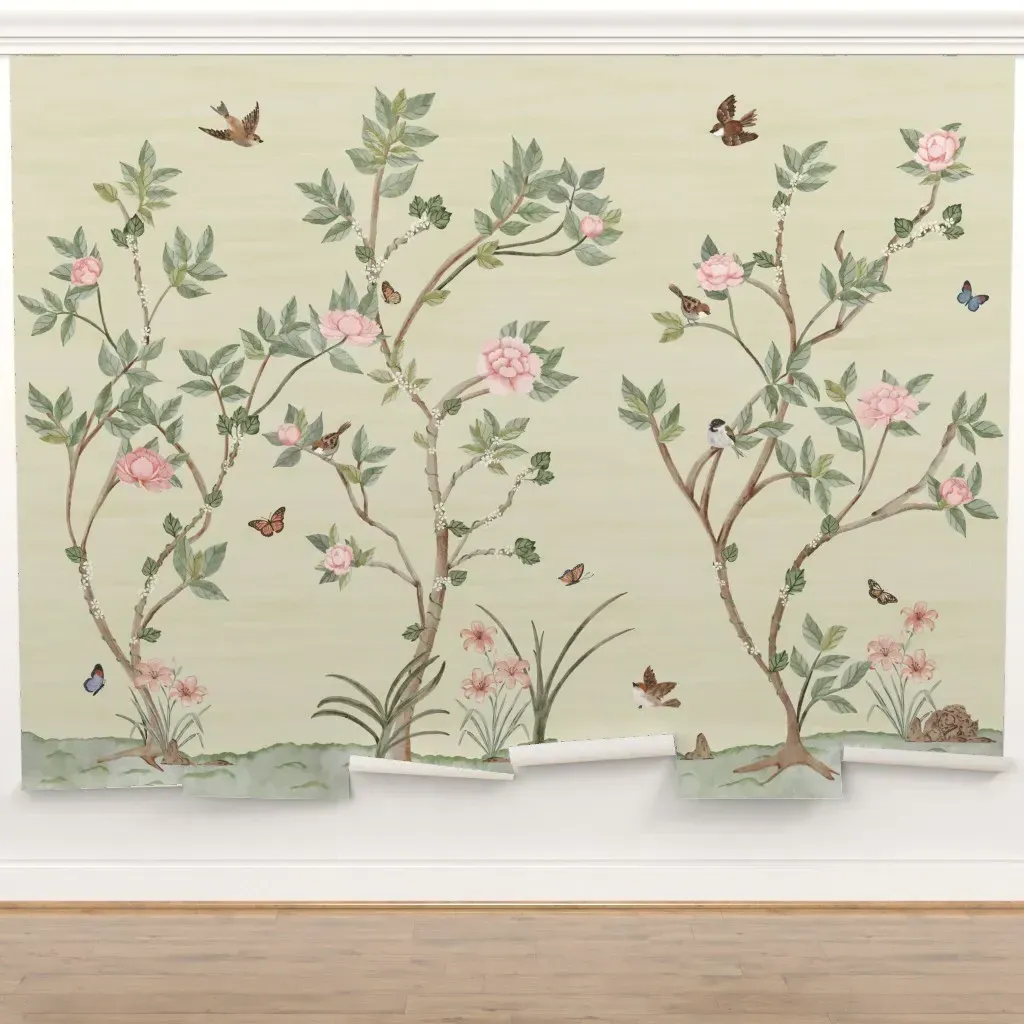 Whimsical Watercolor Chinoiserie Peel and Stick Wall Mural - Butter Yellow product
