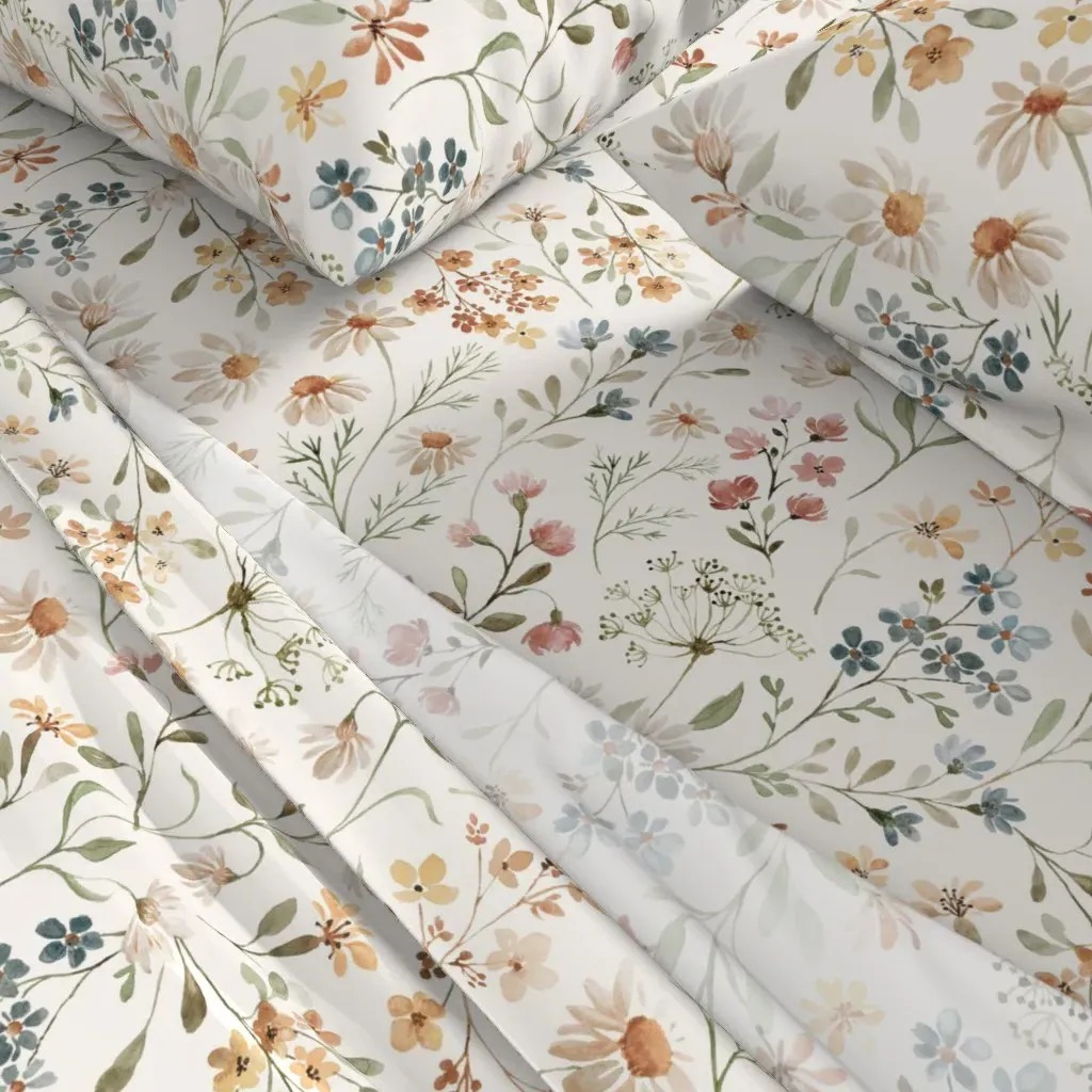 Whimsical Wildflowers Light Queen Sheet Set - Beige alternate view