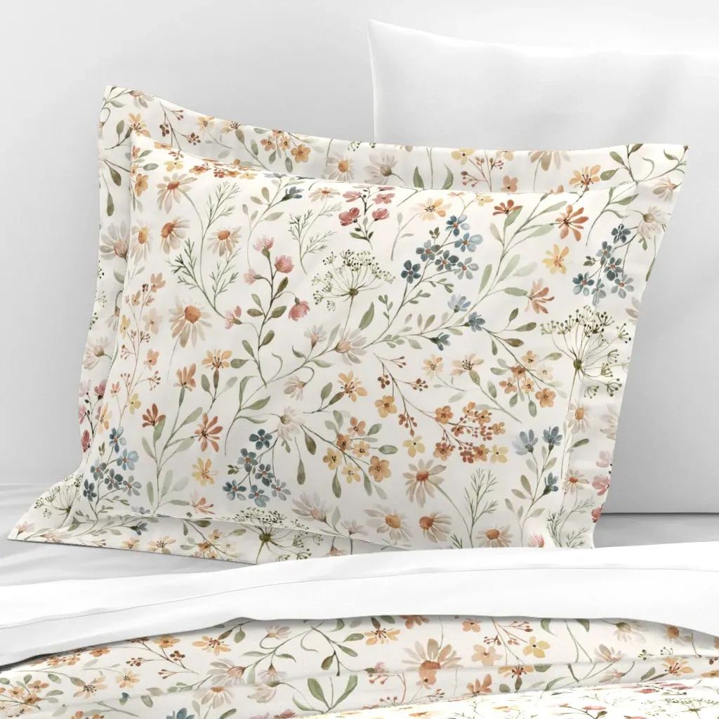 Whimsical Wildflowers Standard Flanged Cushion Cover - Beige, Cotton Sateen product