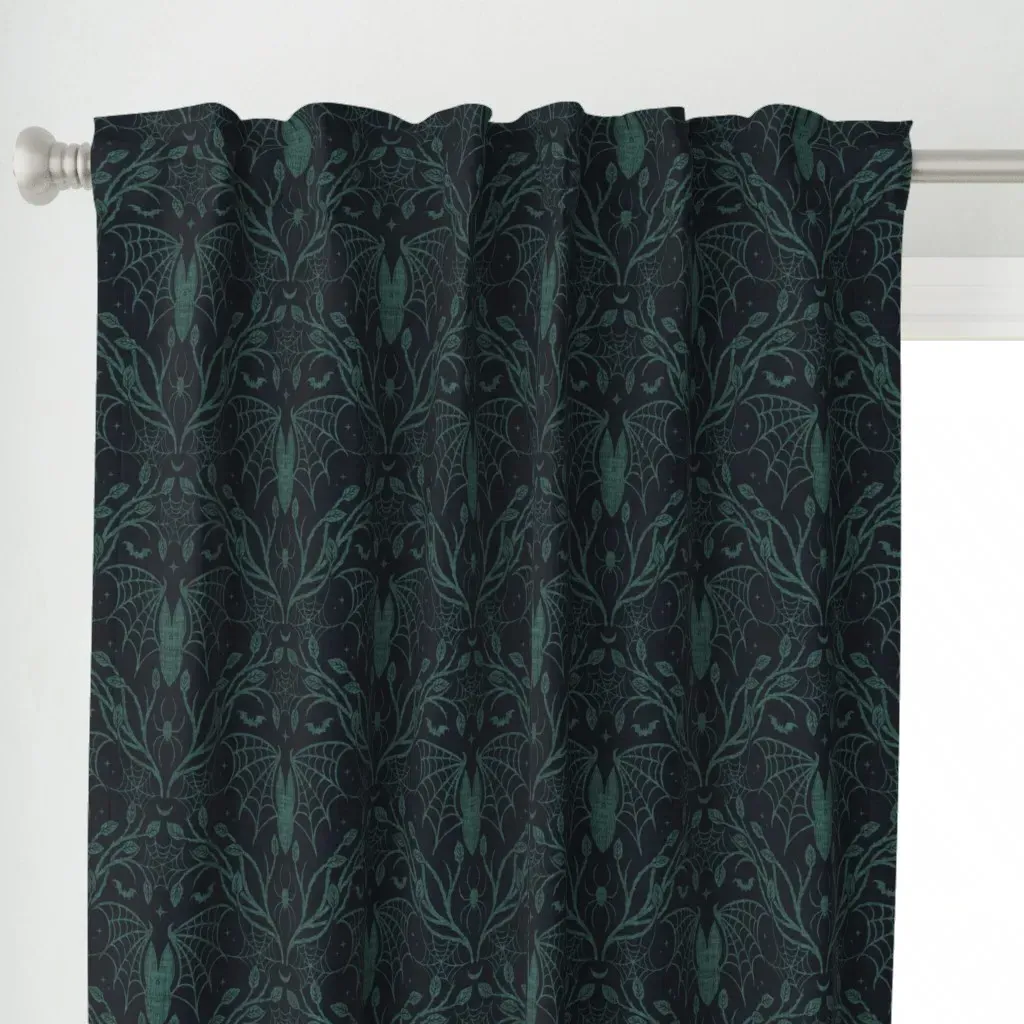 Whimsigoth Halloween Bat Curtain Panel - Teal alternate view