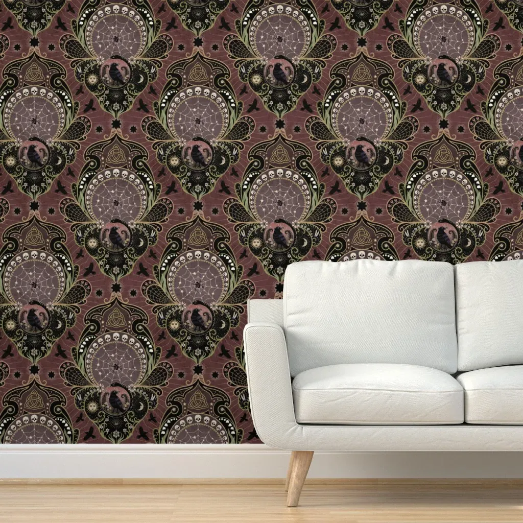 Whimsigothic Art Nouveau Damask Peel and Stick Wallpaper - Dusty Rose product