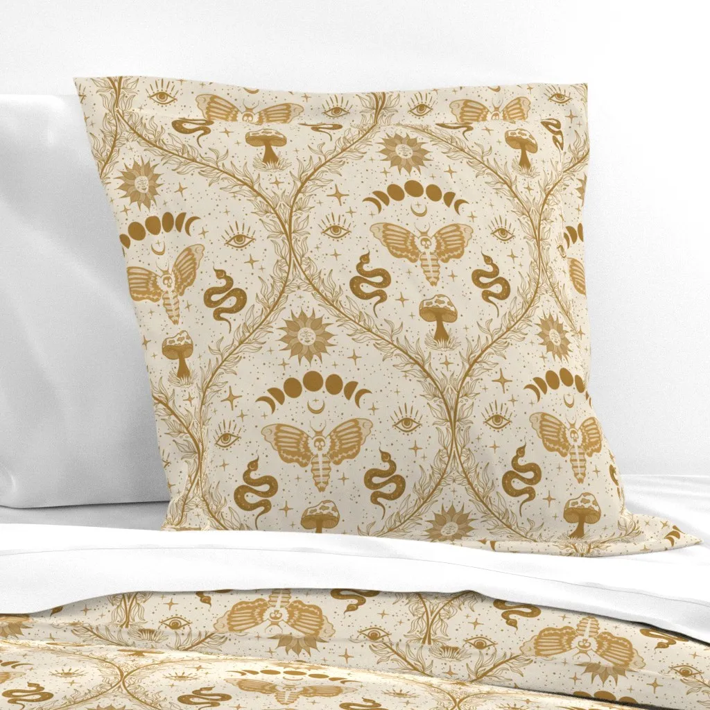 Whimsigothic Euro Pillow Sham - Cream and Gold product