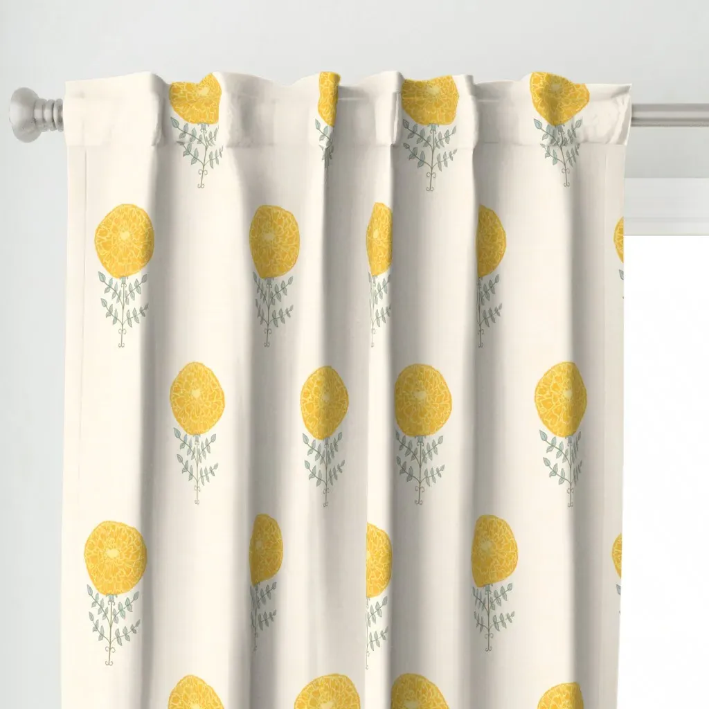 Whimsy Bloom Hand-Drawn Curtain Panel - Yellow alternate view