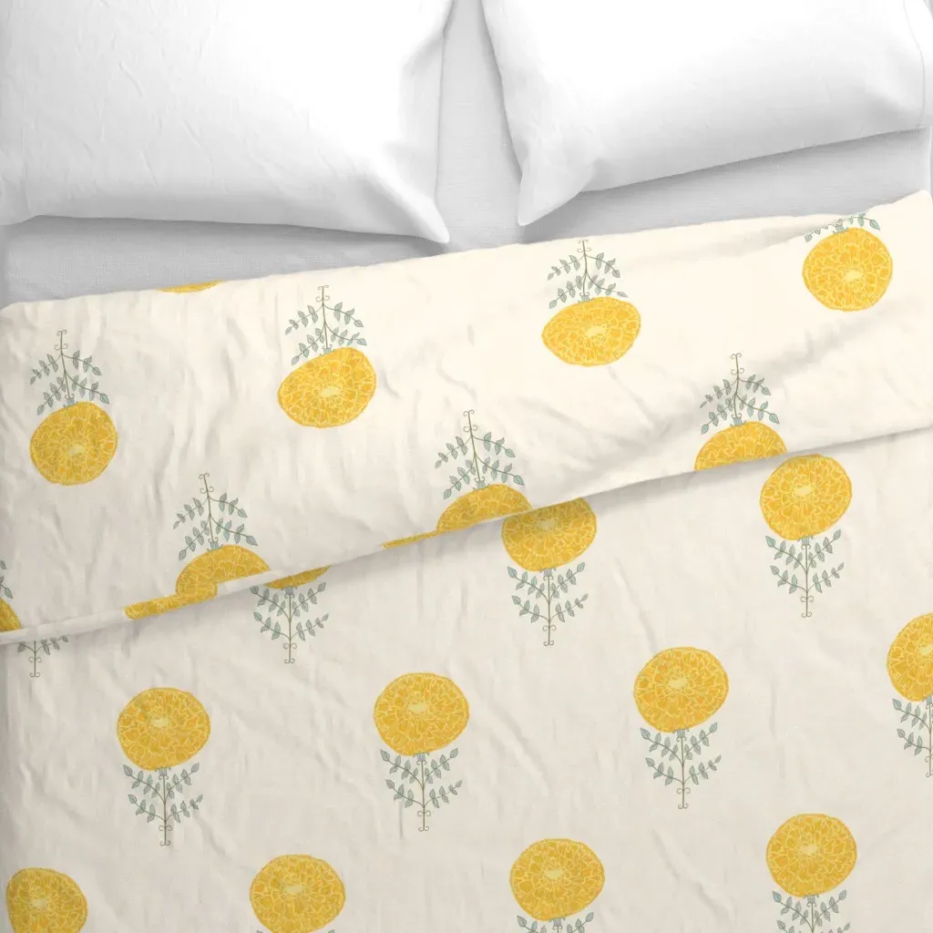 Whimsy Bloom Hand-Drawn Duvet Cover - Yellow alternate view