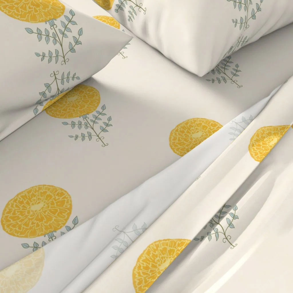 Whimsy Bloom Hand-Drawn Flowers Twin Sheet Set - Yellow alternate view