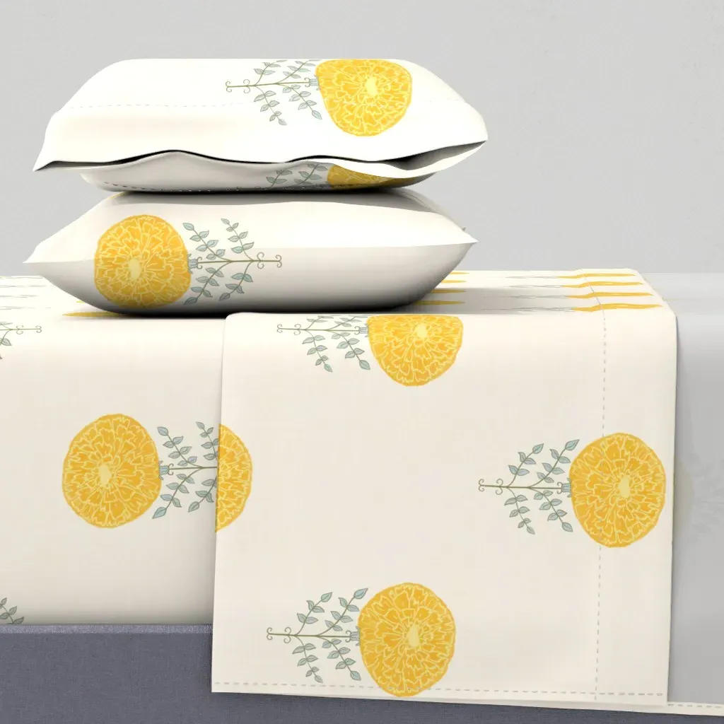 Whimsy Bloom Hand-Drawn Flowers Twin Sheet Set - Yellow product