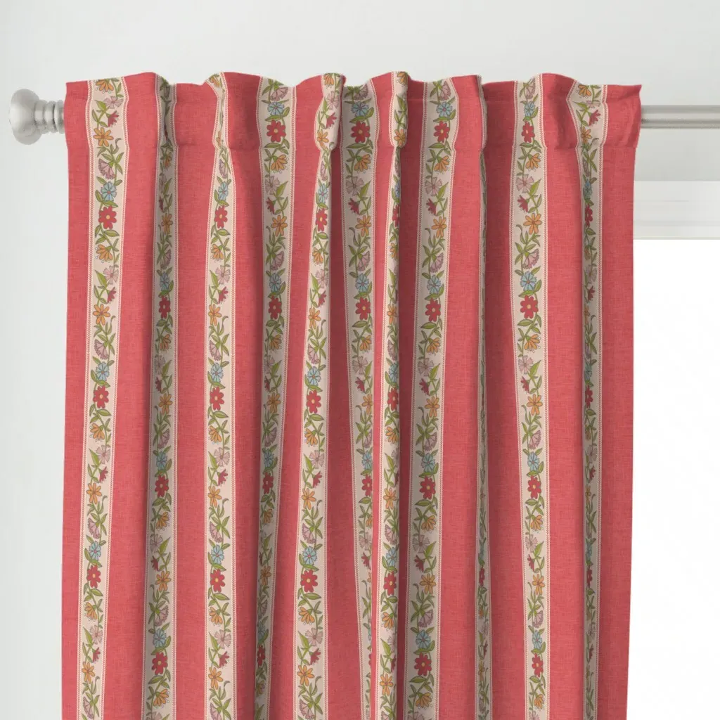 Whimsy Folk Stripe Curtain Panel - Coral Pink alternate view
