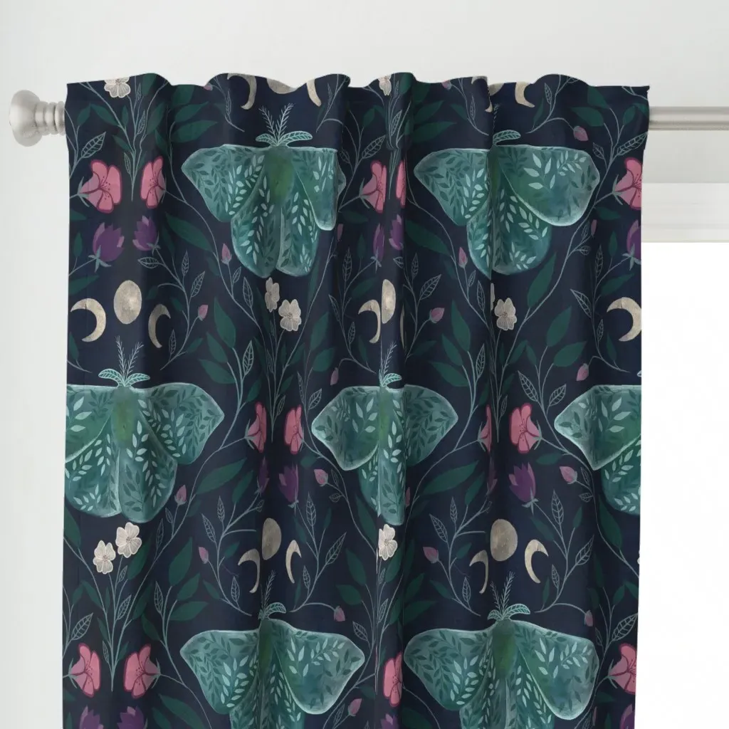 Whimsy Moth Goth Curtain Panel - Teal alternate view