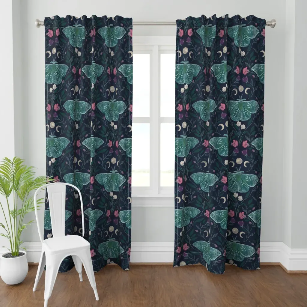 Whimsy Moth Goth Curtain Panel - Teal product