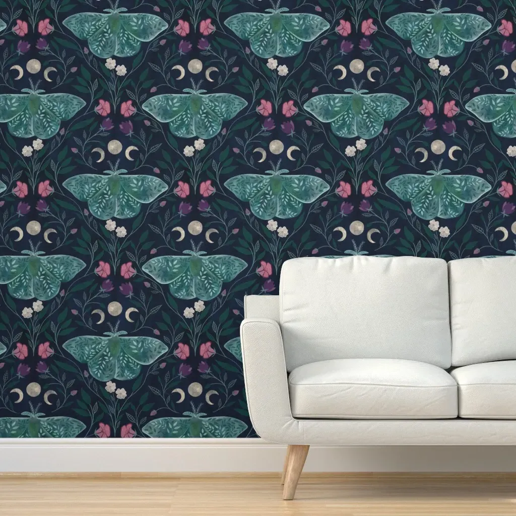 Whimsy Moth Goth Peel and Stick Wallpaper - Teal product