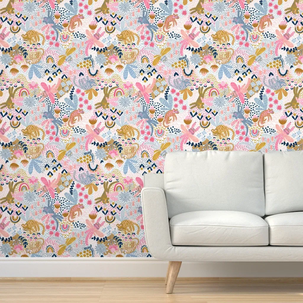 Whimsy Tigerfly Wonderland Peel and Stick Wallpaper - Blue, Pink, White product
