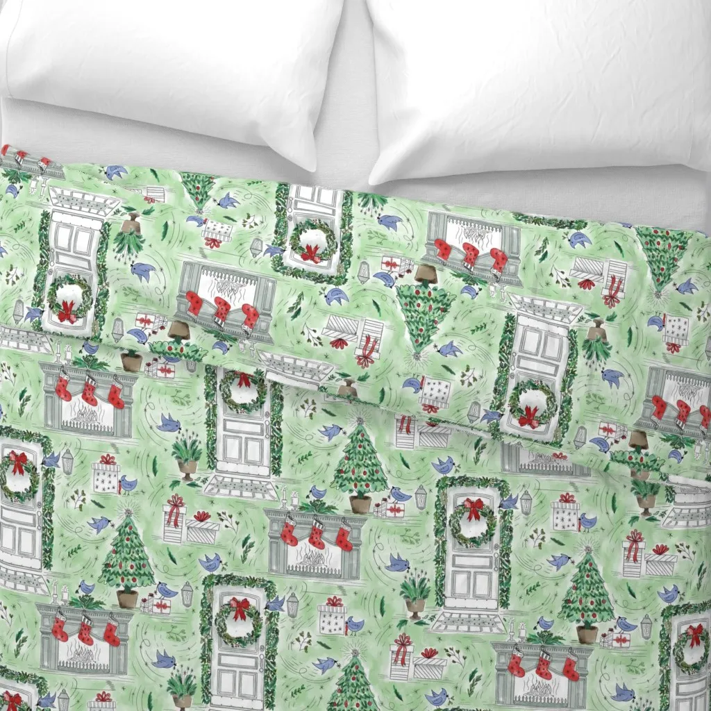 Whirlwind Of Christmas Decor Duvet Cover - Green alternate view