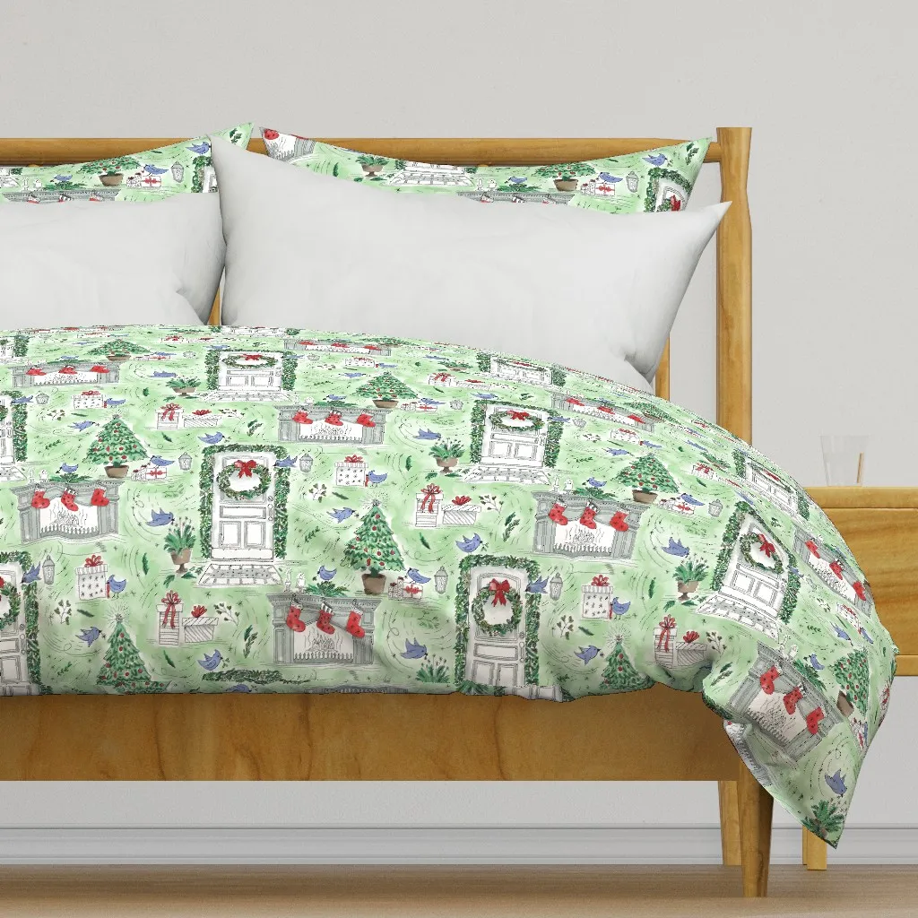 Whirlwind Of Christmas Decor Duvet Cover - Green product
